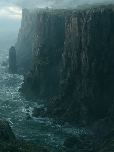 Misty Sea Cliffs Landscape Poster.