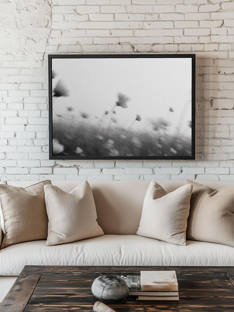 Blurred Wildflowers Black-White Print. — room view 1
