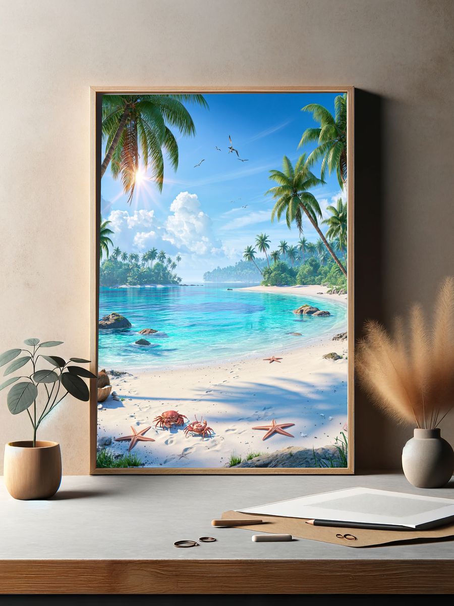 Tropical Paradise Beach Print. — room view 2