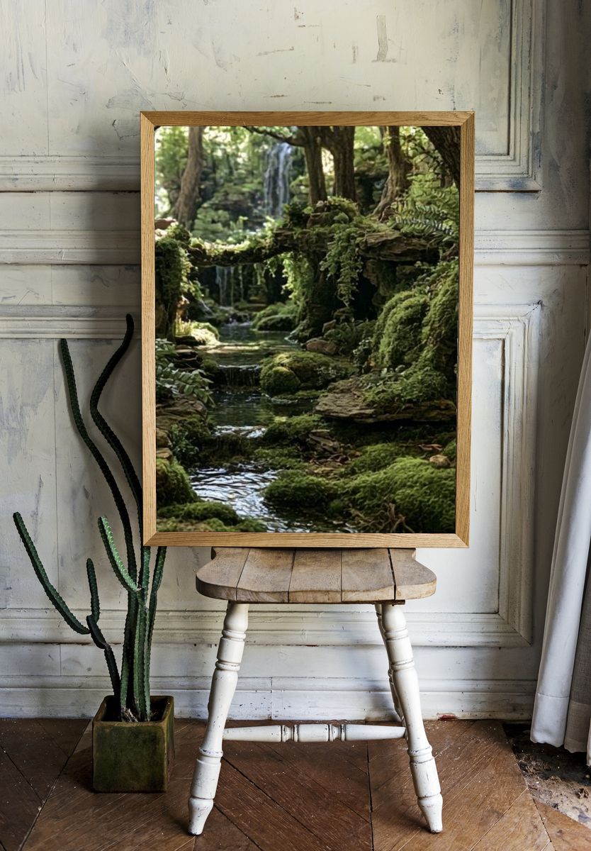Mossy Forest Stream Poster. room preview