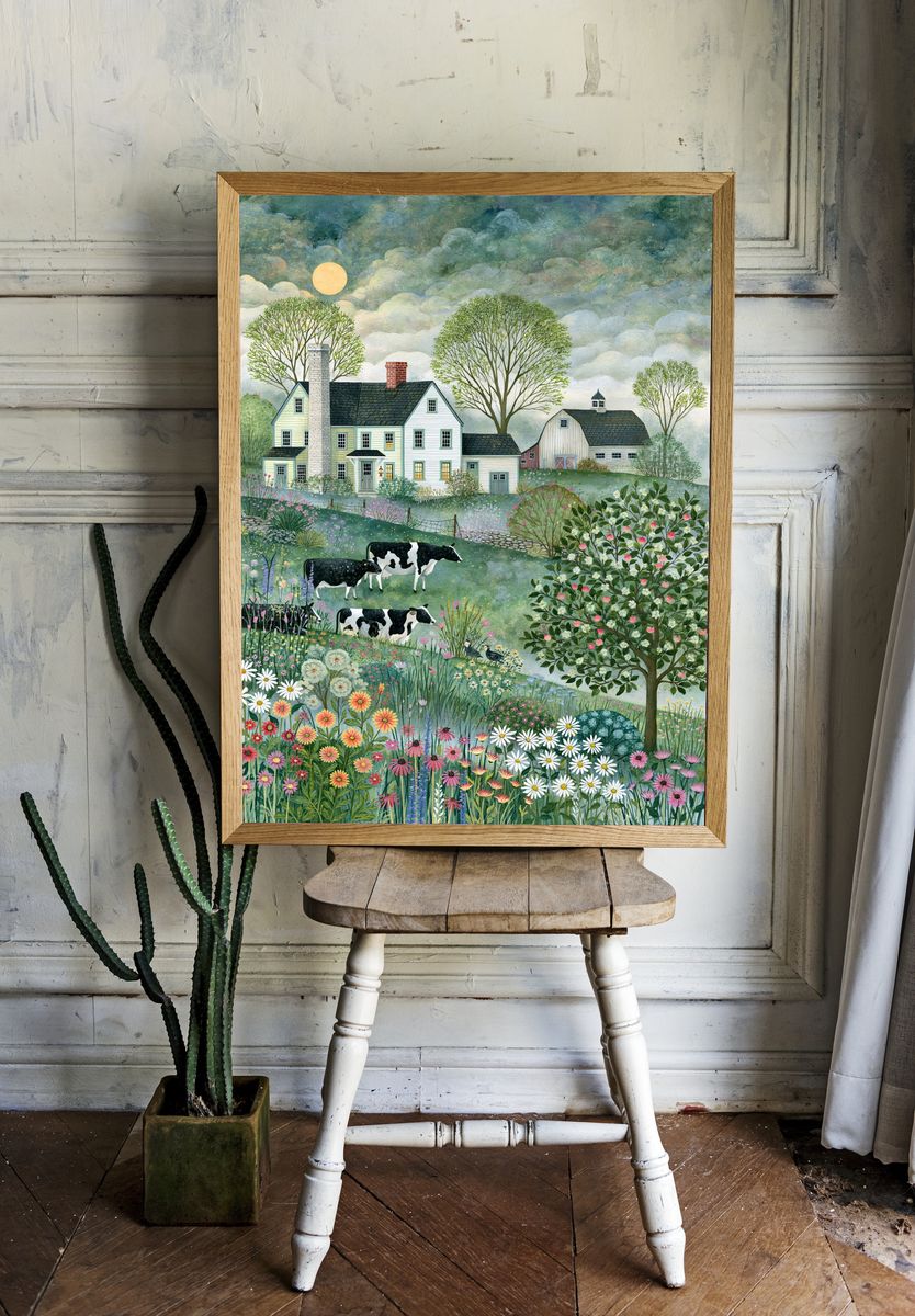 Pastoral Farmhouse Landscape Print. — room view 1