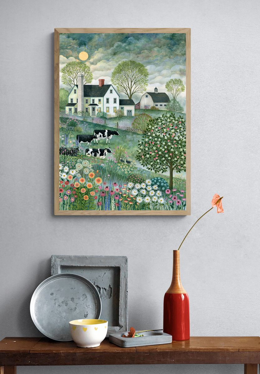 Pastoral Farmhouse Landscape Print. — room view 3