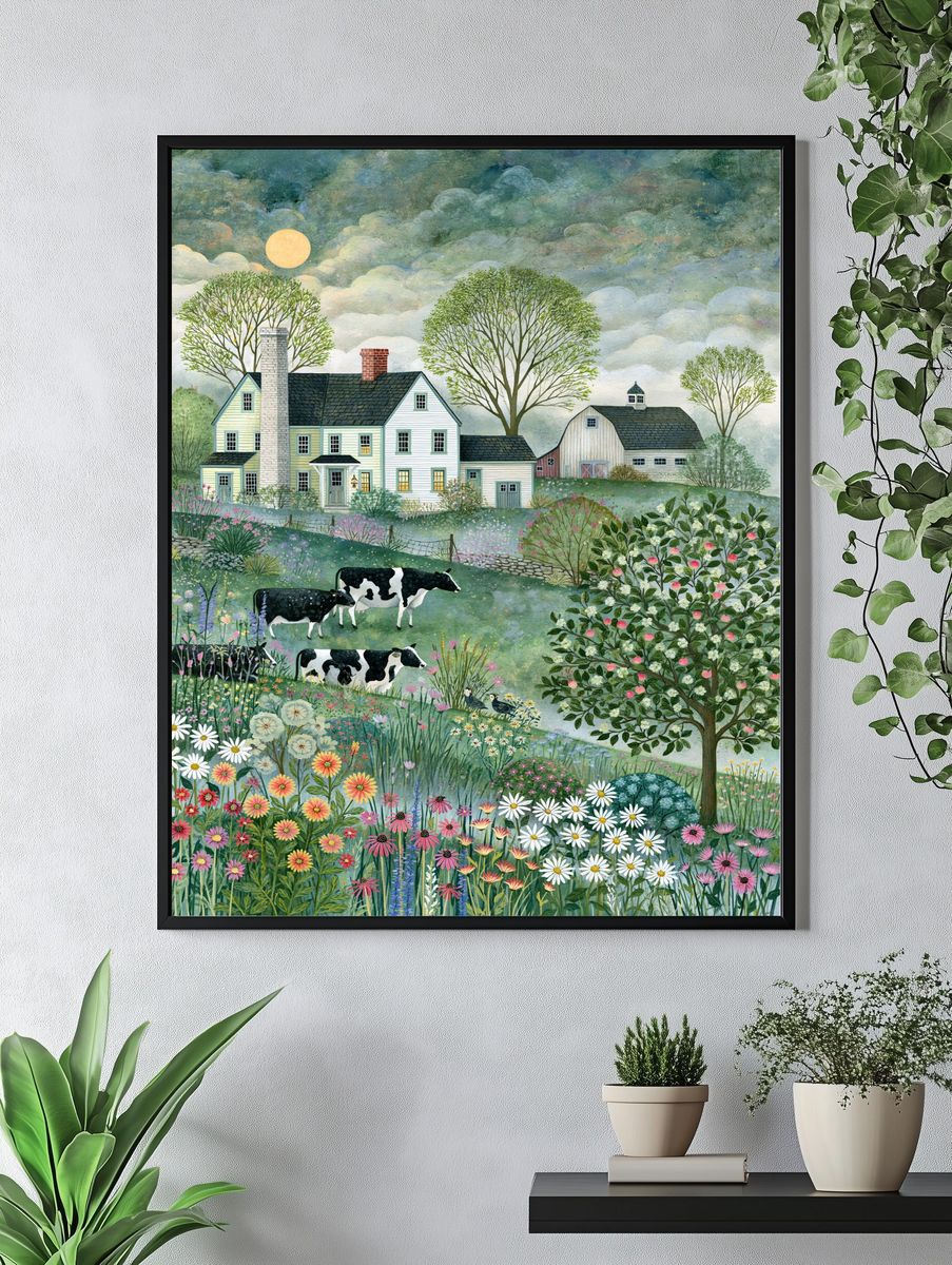 Pastoral Farmhouse Landscape Print. — room view 4