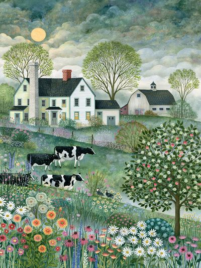 Pastoral Farmhouse Landscape Print. poster