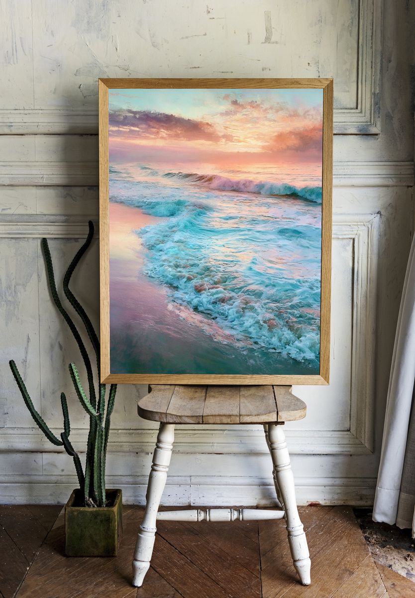 Pastel Ocean Sunset Print. — room view 1