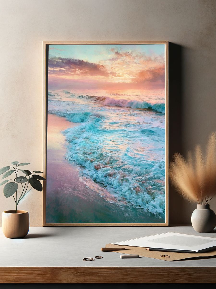 Pastel Ocean Sunset Print. — room view 2