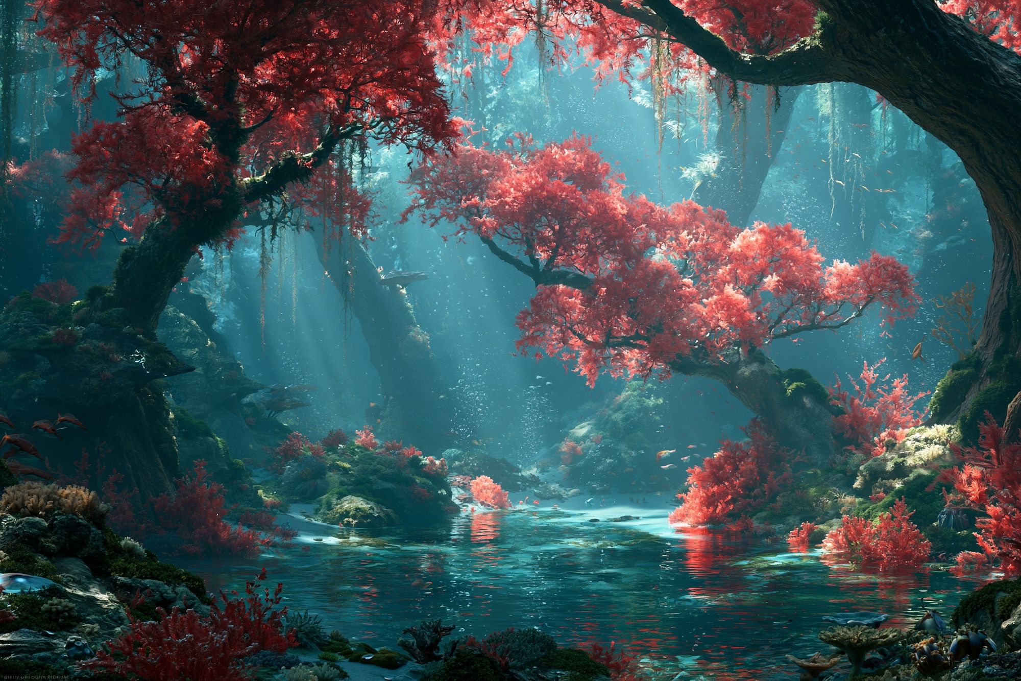 Enchanted Coral Forest Landscape Print. poster detail