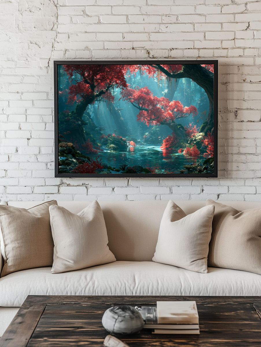 Enchanted Coral Forest Landscape Print. — room view 1