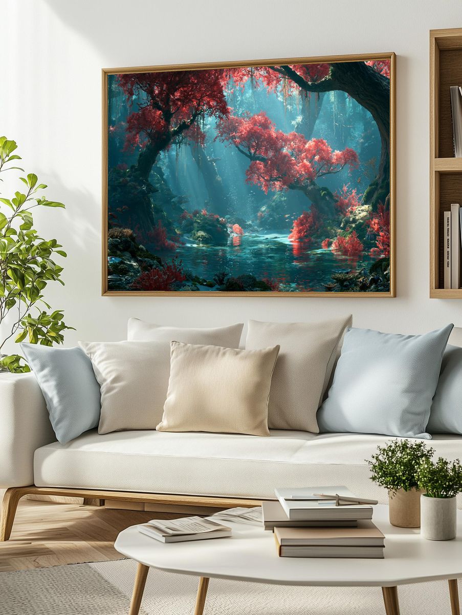 Enchanted Coral Forest Landscape Print. — room view 2