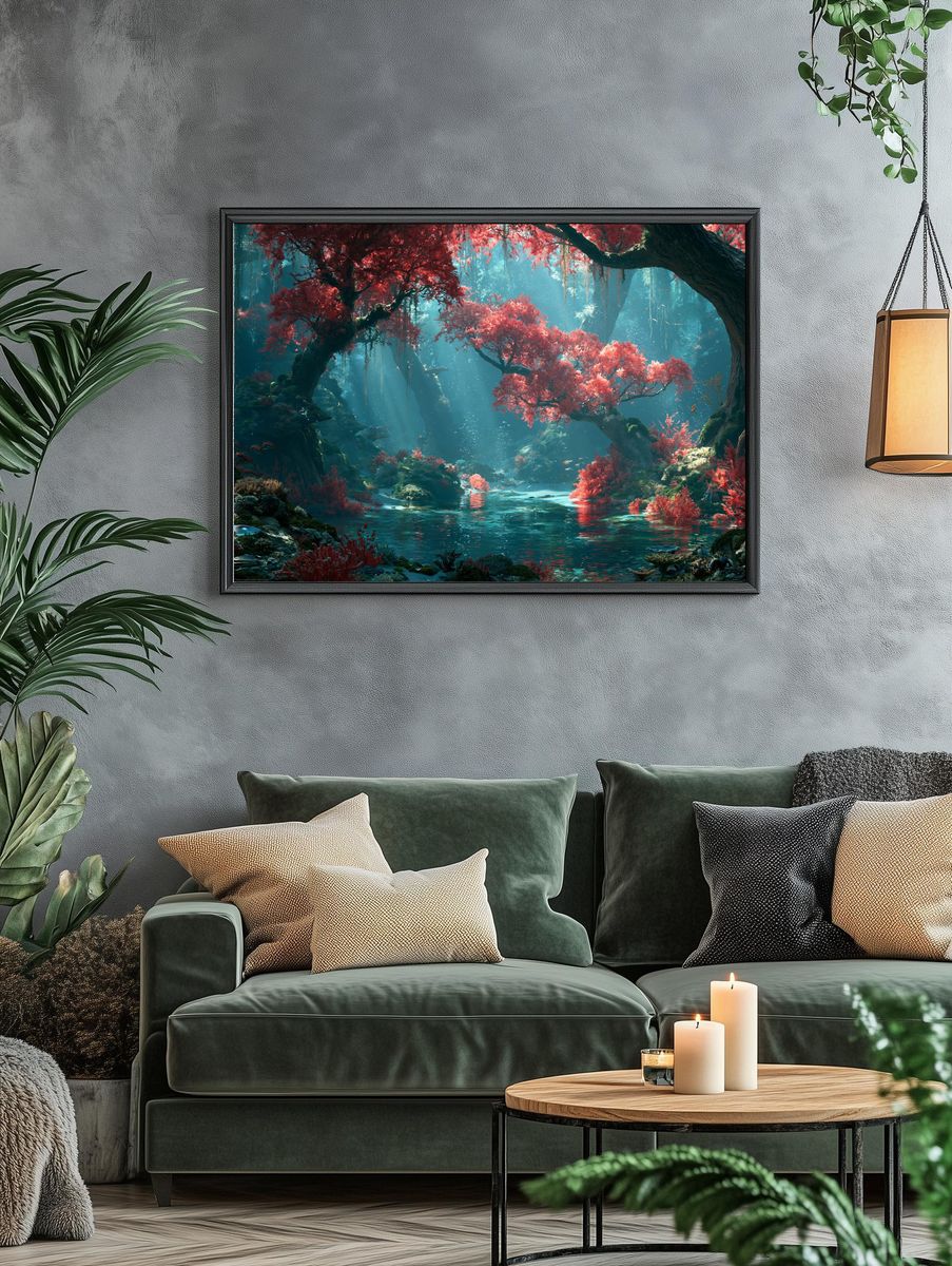 Enchanted Coral Forest Landscape Print. — room view 4