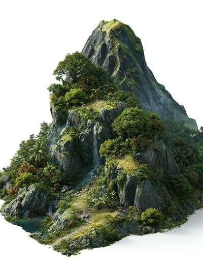 Lush Mountain Island Print. poster