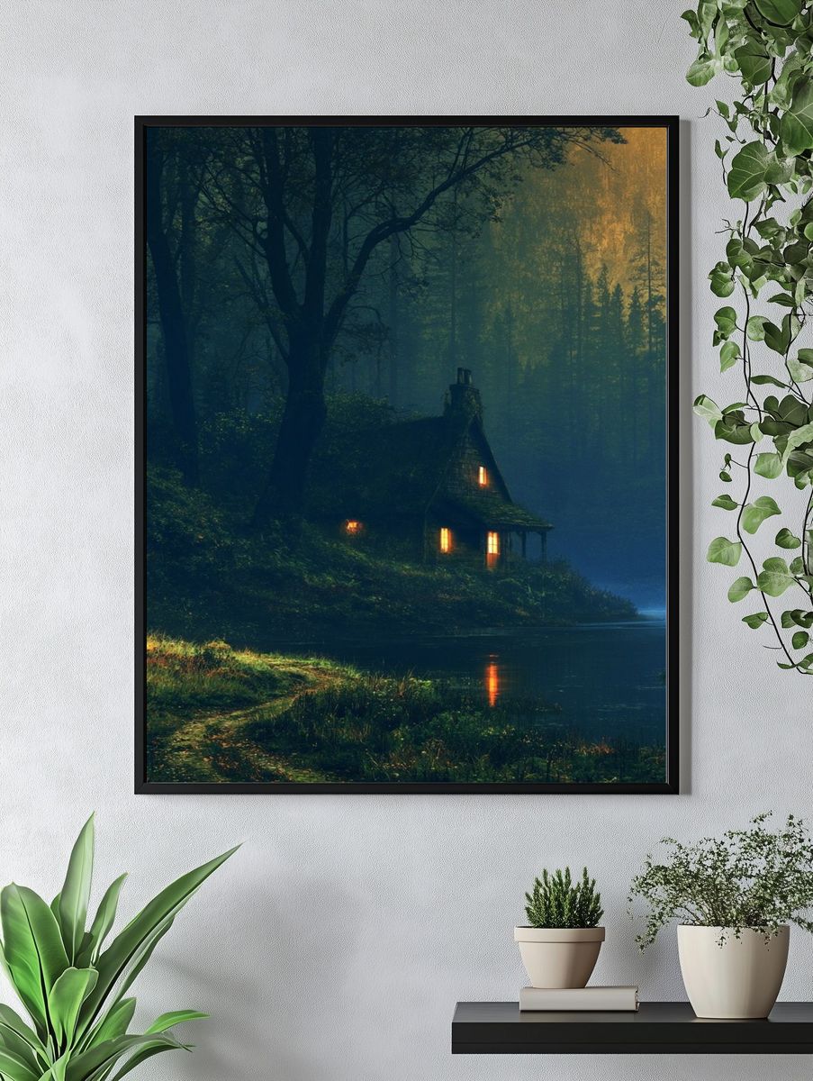 Moonlit Forest Cabin Poster. — room view 4