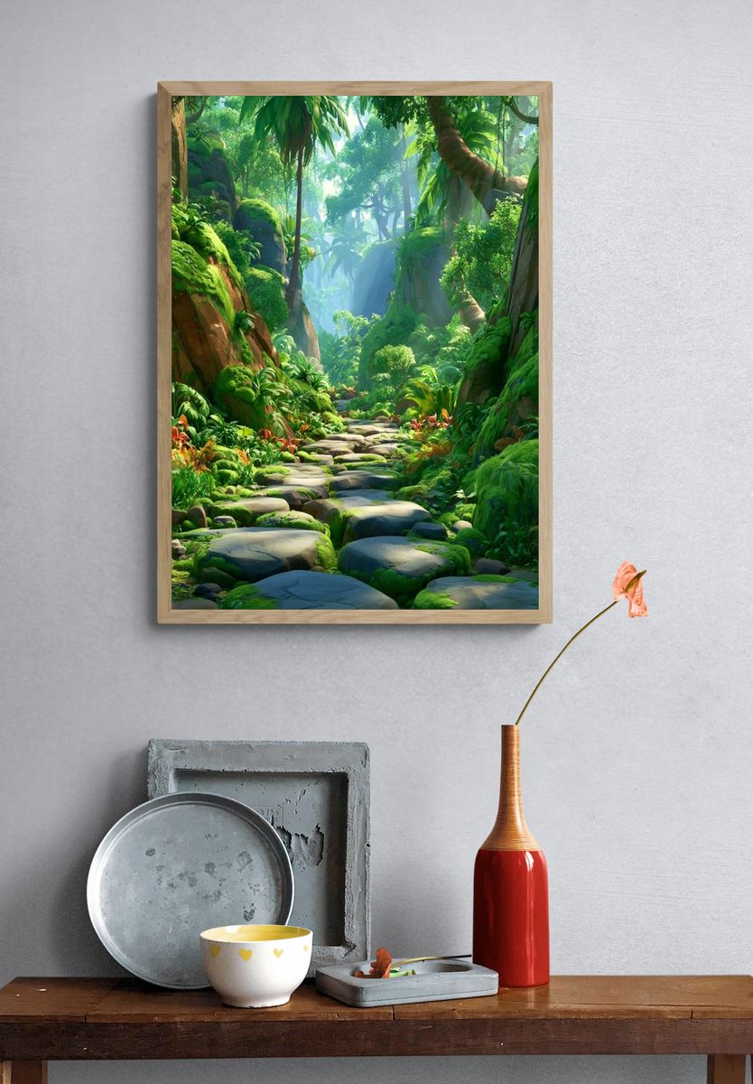 Lush Jungle Path Poster. — room view 3