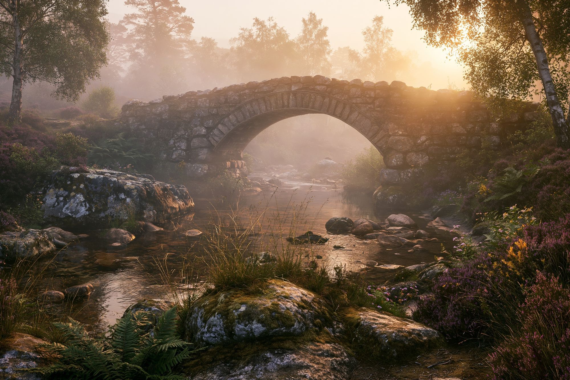 Misty Stone Bridge Forest Poster. poster — nature art