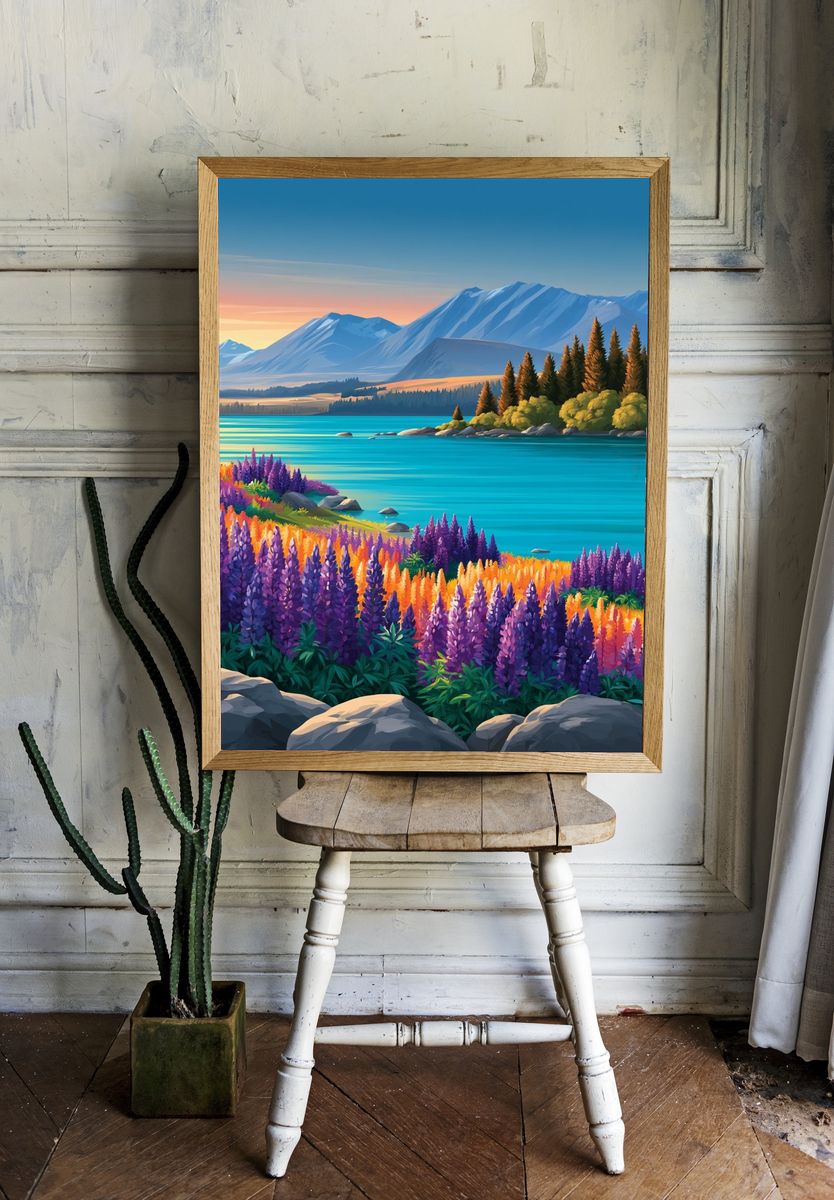 Alpine Lake Wildflower Illustration Poster. — room view 1