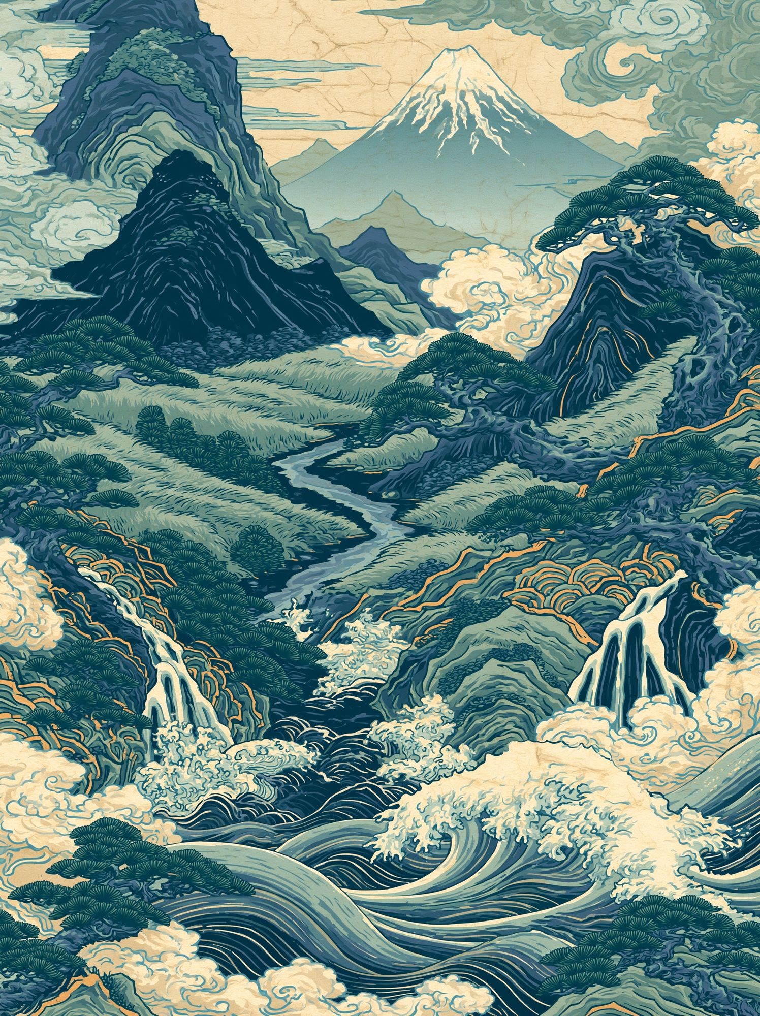 Japanese Mountain Landscape Print. poster — nature art