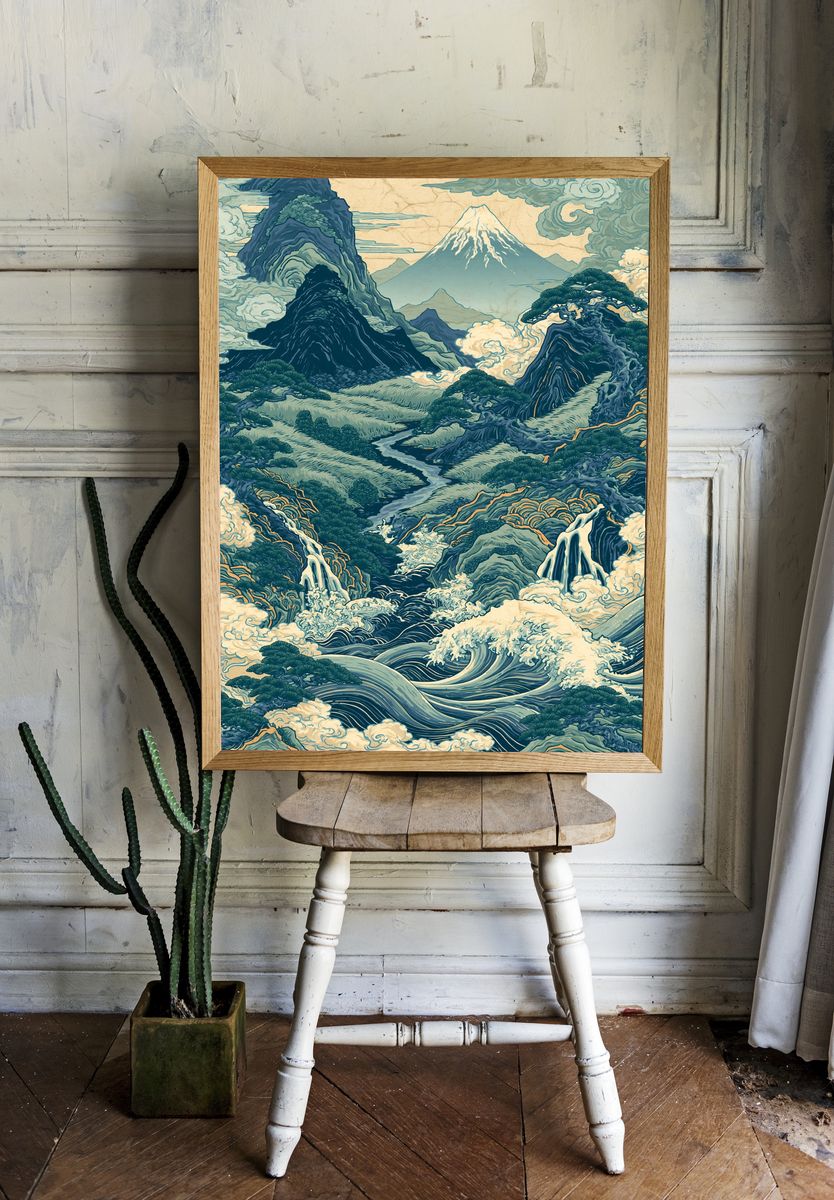 Japanese Mountain Landscape Print. — room view 1