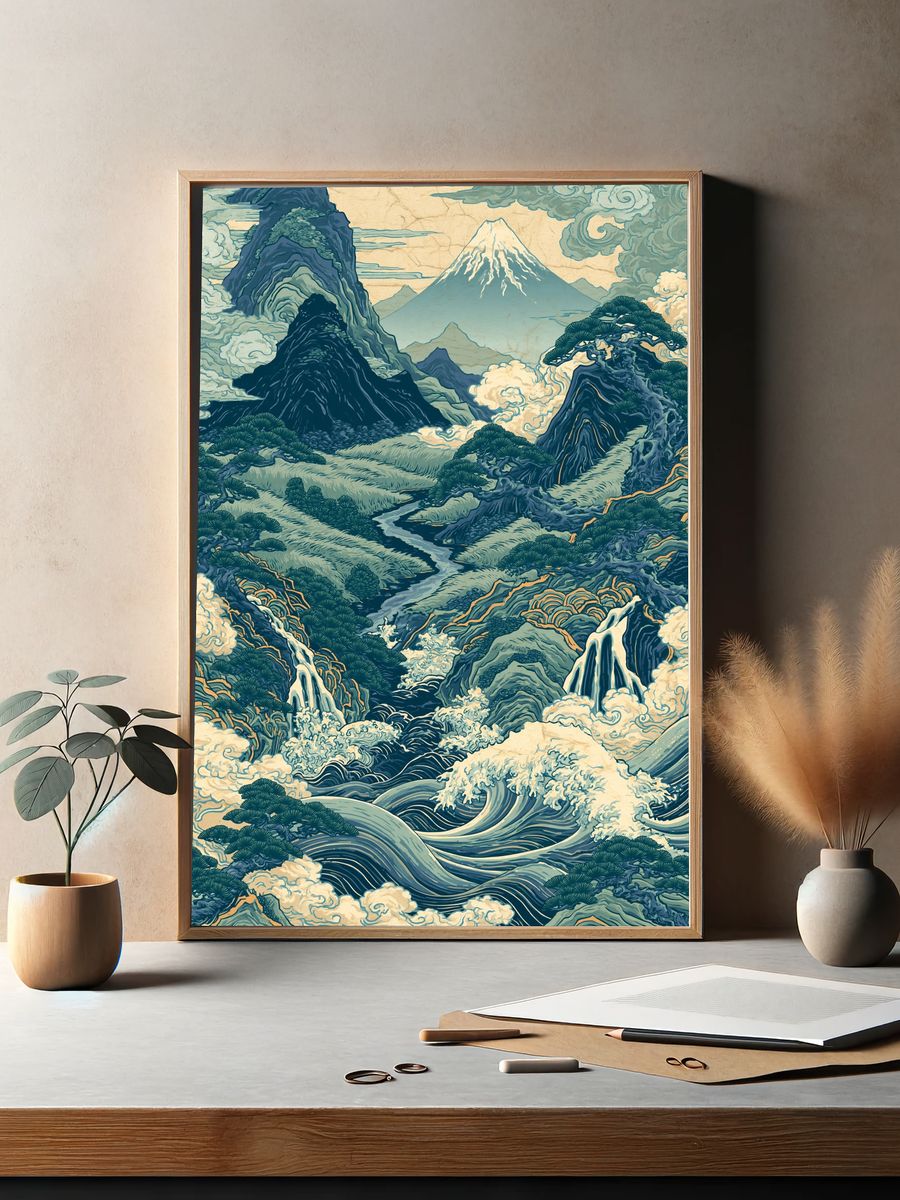 Japanese Mountain Landscape Print. — room view 2
