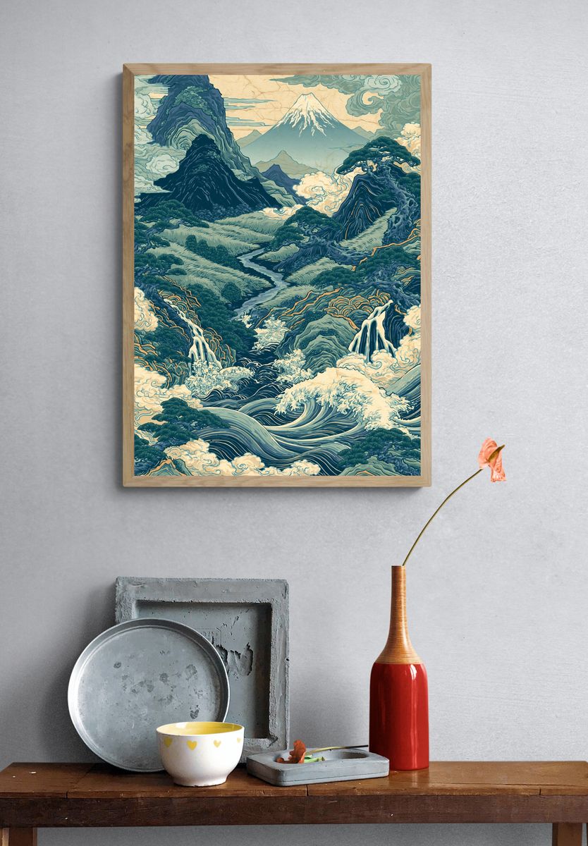 Japanese Mountain Landscape Print. — room view 3