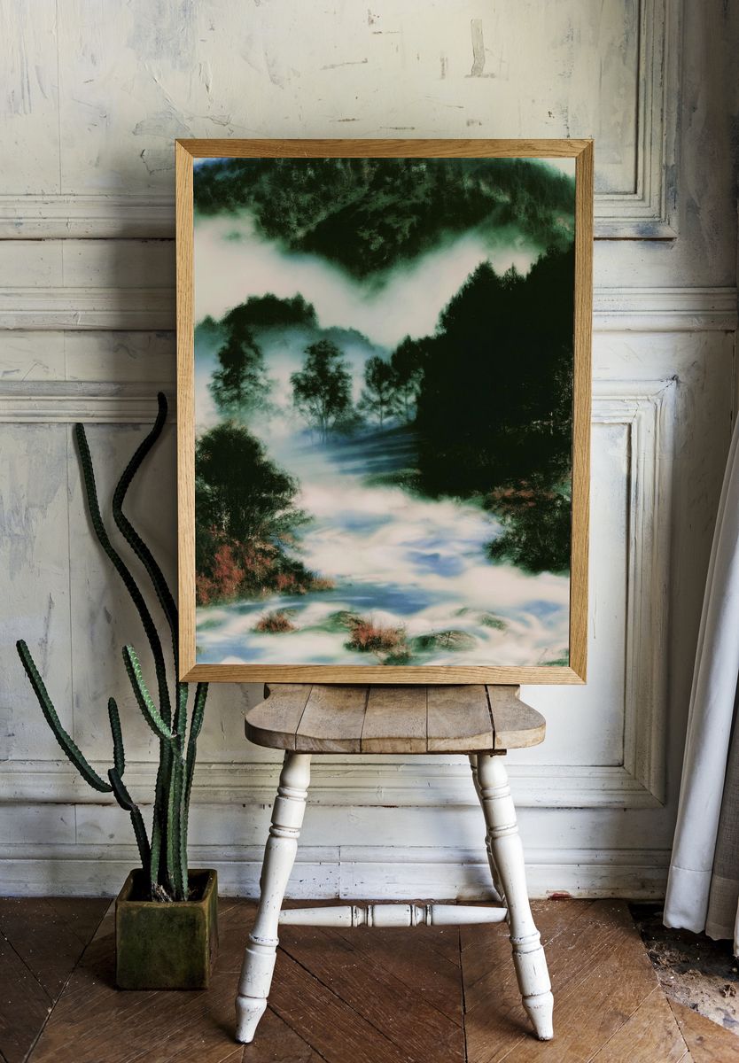 Misty Forest Landscape Print. — room view 1