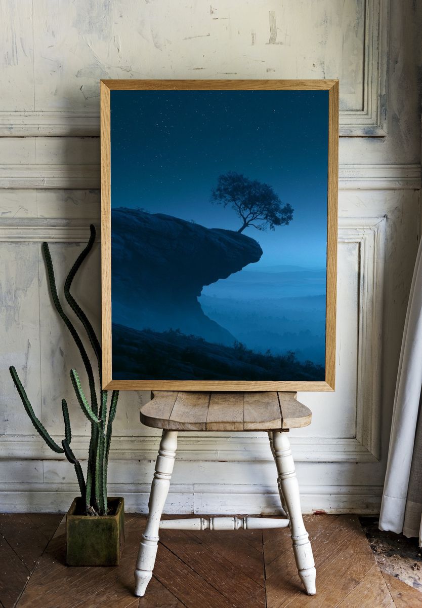 Moonlit Cliff Tree Nature Print. — room view 1