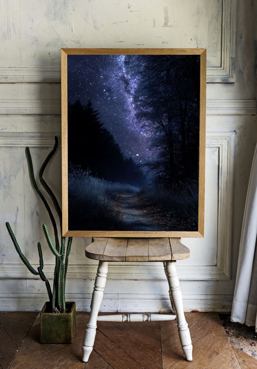 Starry Forest Path Print. — room view 1