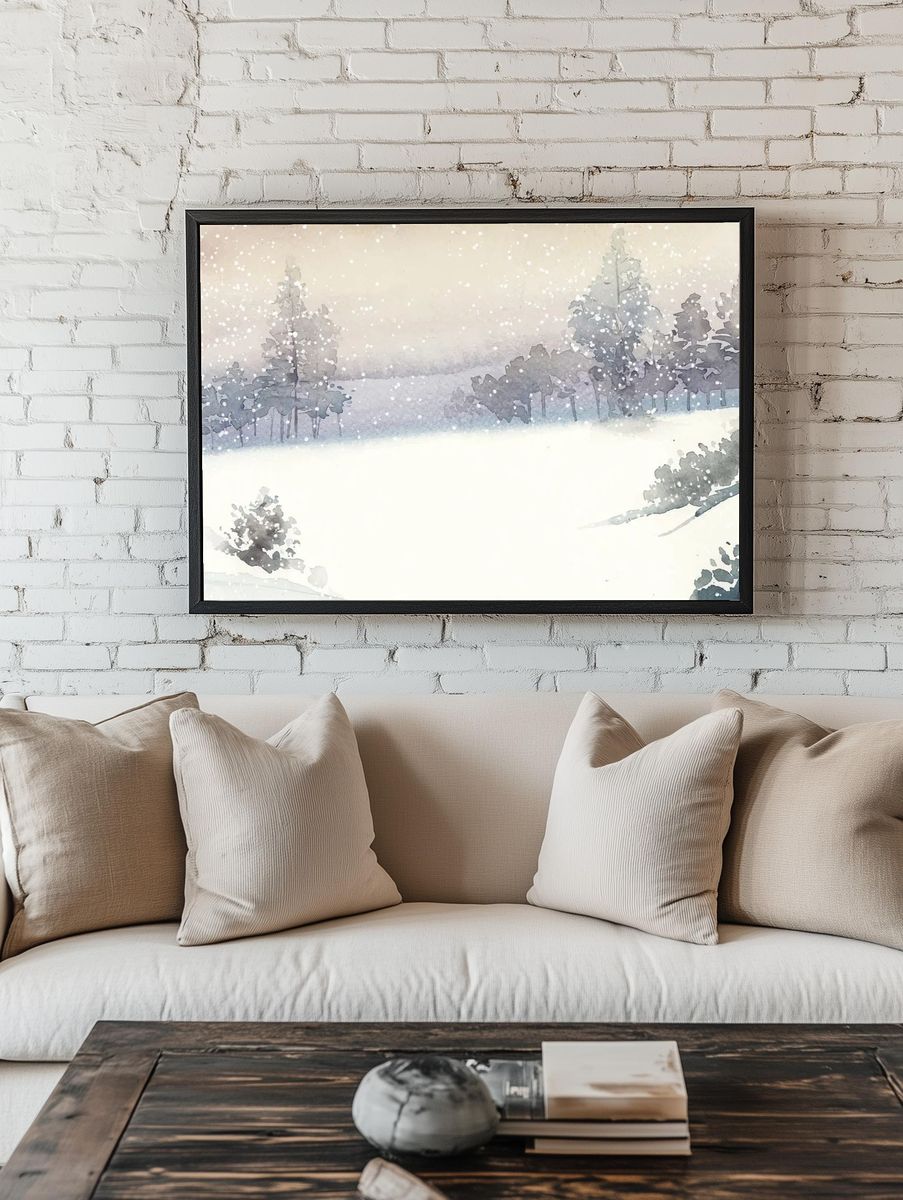 Winter wonderland landscape painted watercolor. — room view 1