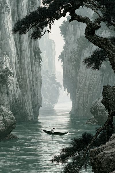 Misty River Gorge Landscape Print. poster