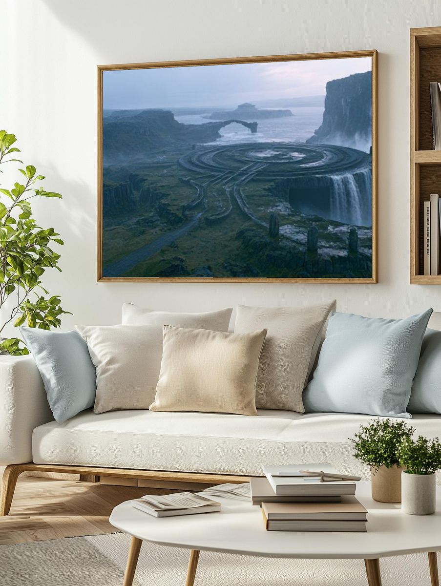 Misty Waterfall Landscape Poster. — room view 2