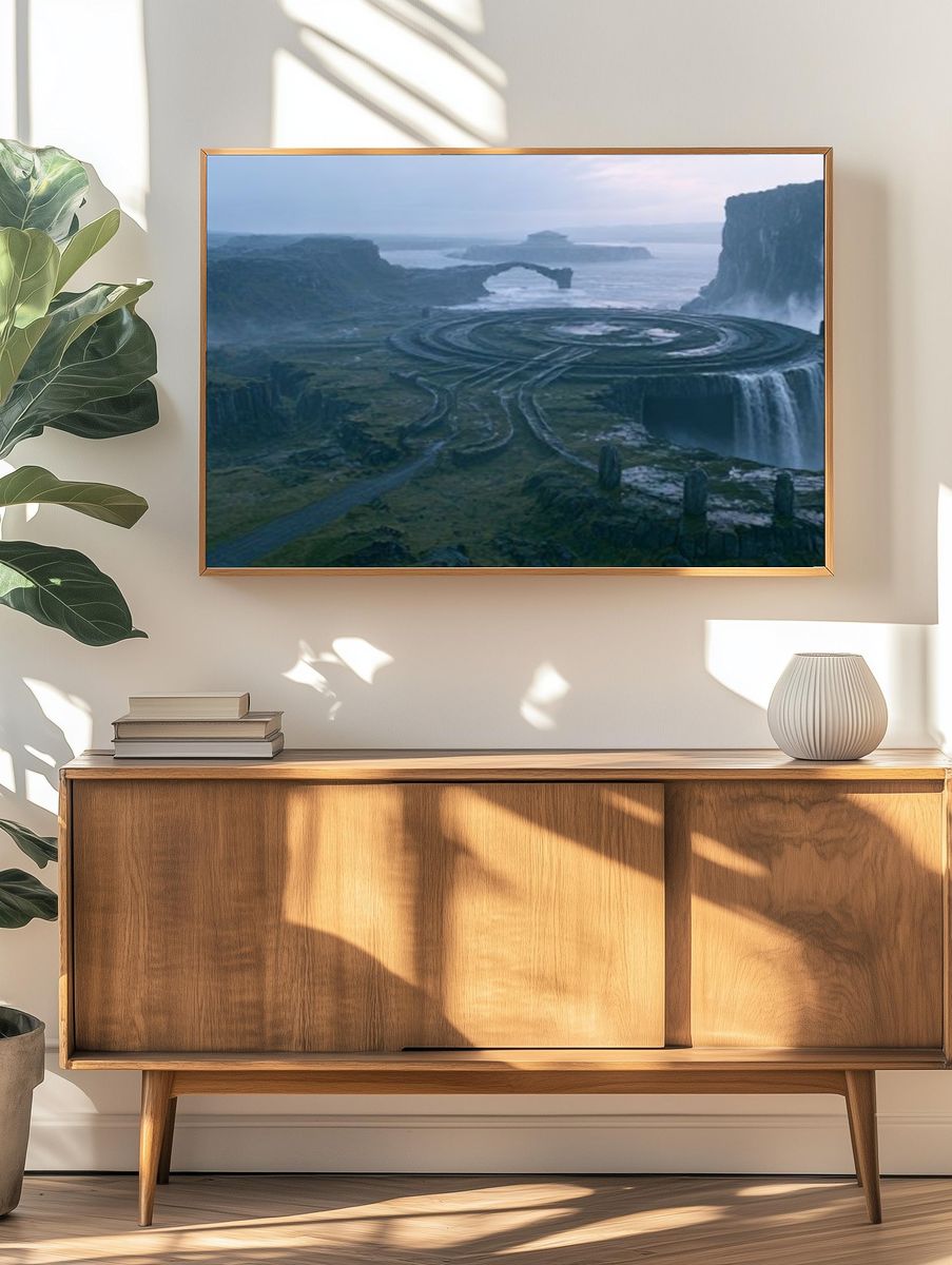 Misty Waterfall Landscape Poster. — room view 3
