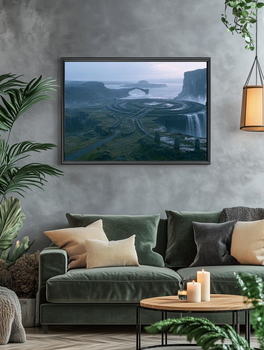 Misty Waterfall Landscape Poster. — room view 4