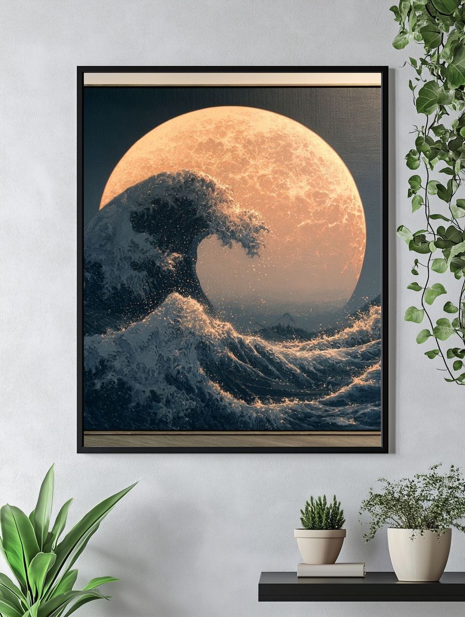Moonlit Ocean Wave Print. — room view 4