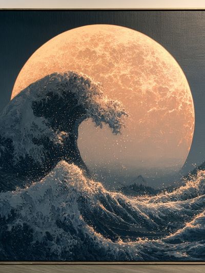 Moonlit Ocean Wave Print. poster
