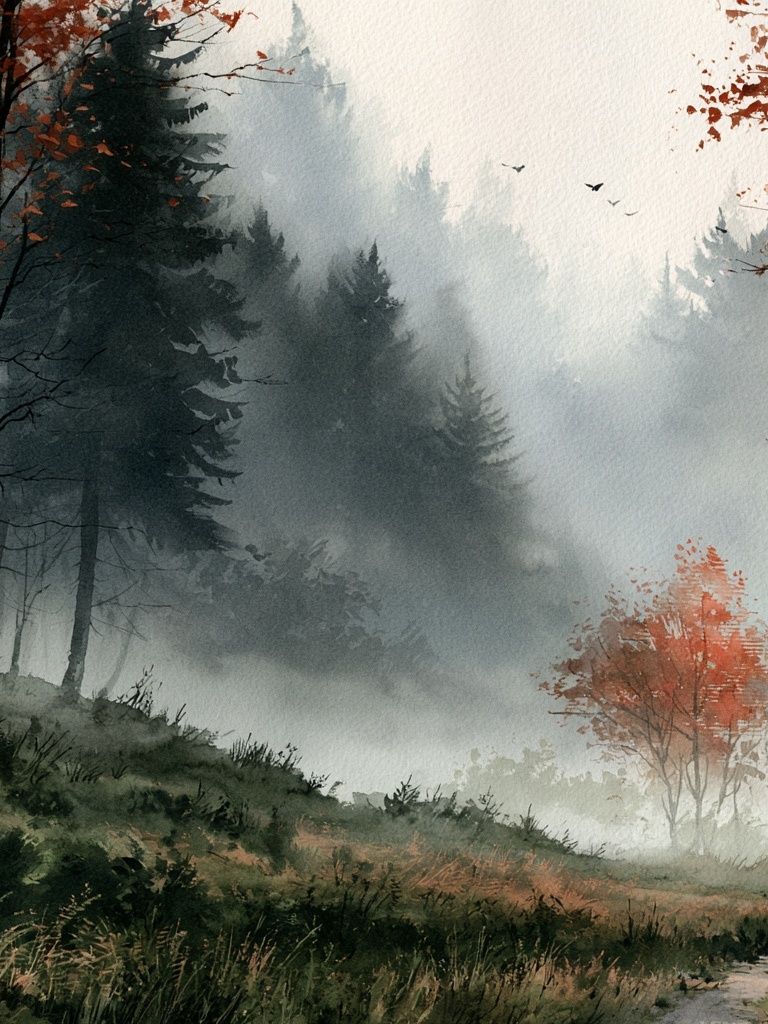 Misty Autumn Forest Watercolor Poster. poster — nature art