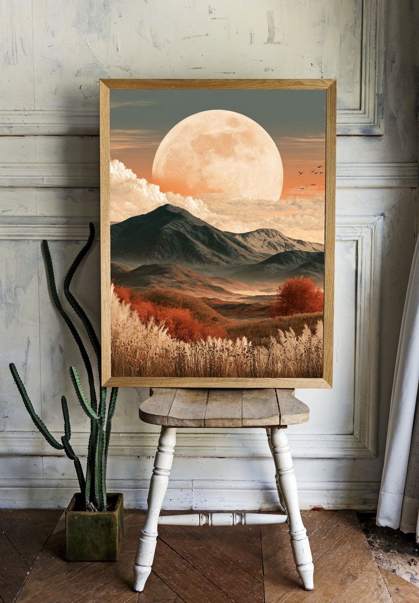 Moonlit Mountain Landscape Print. — room view 1
