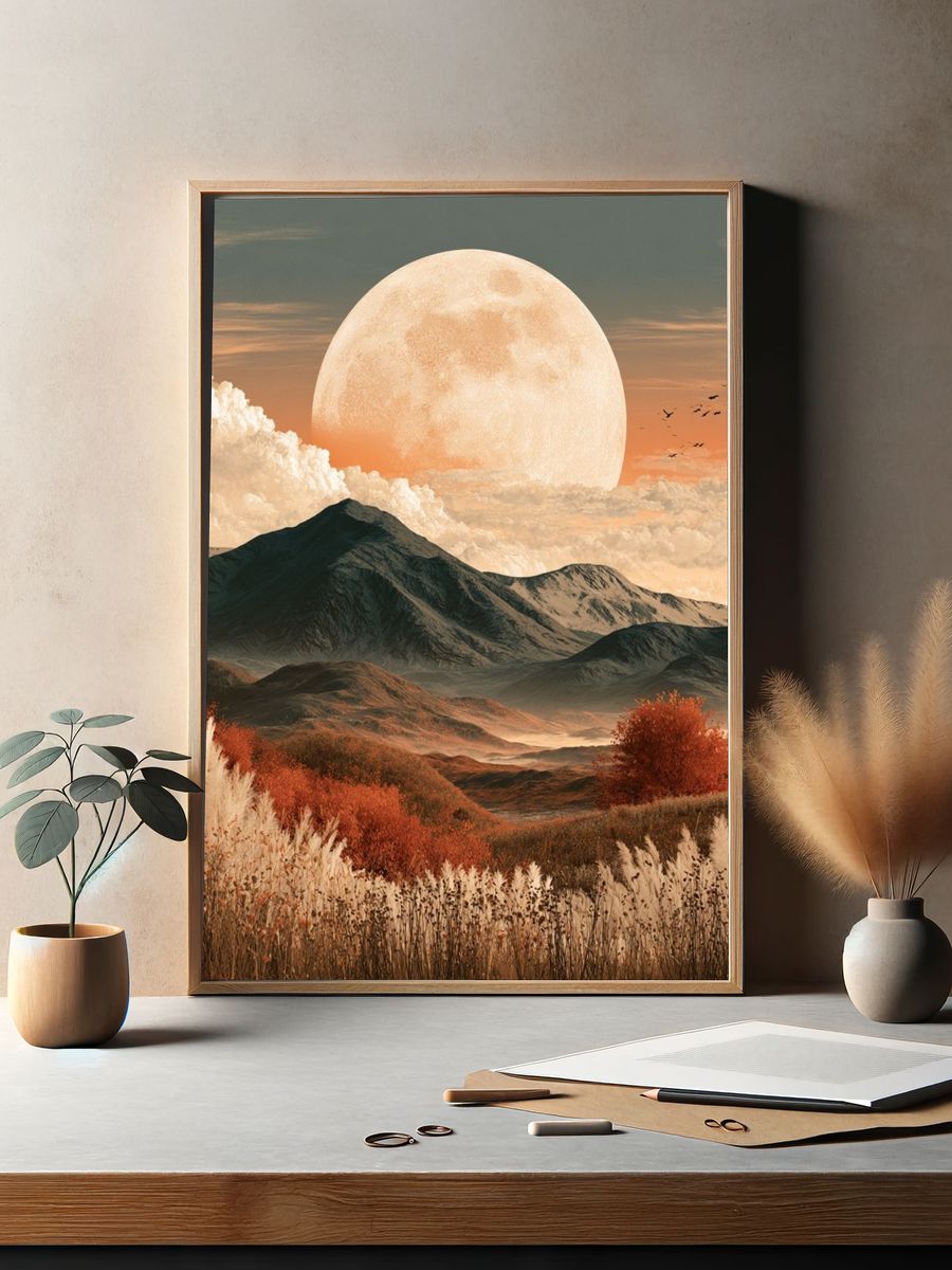 Moonlit Mountain Landscape Print. — room view 2