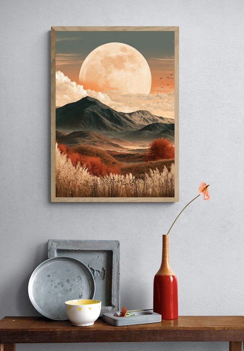 Moonlit Mountain Landscape Print. — room view 3