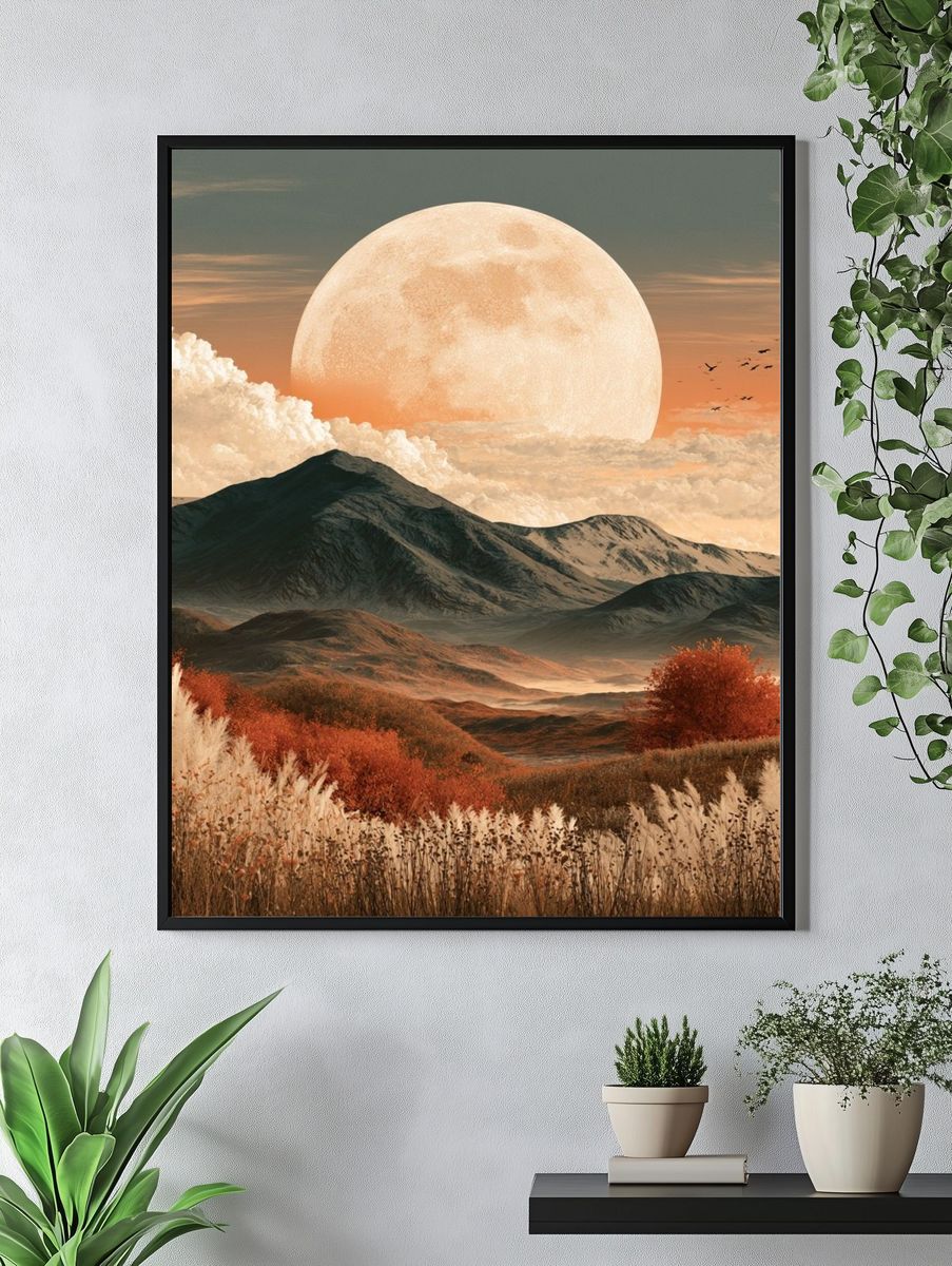 Moonlit Mountain Landscape Print. — room view 4