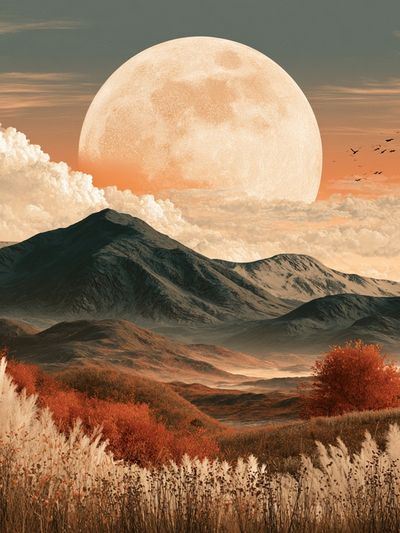 Moonlit Mountain Landscape Print. poster