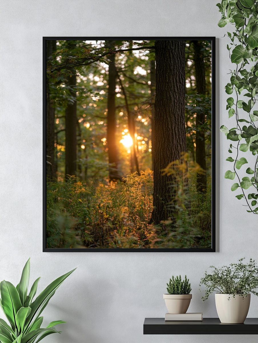 Sunlit Forest at Dawn Poster. — room view 4