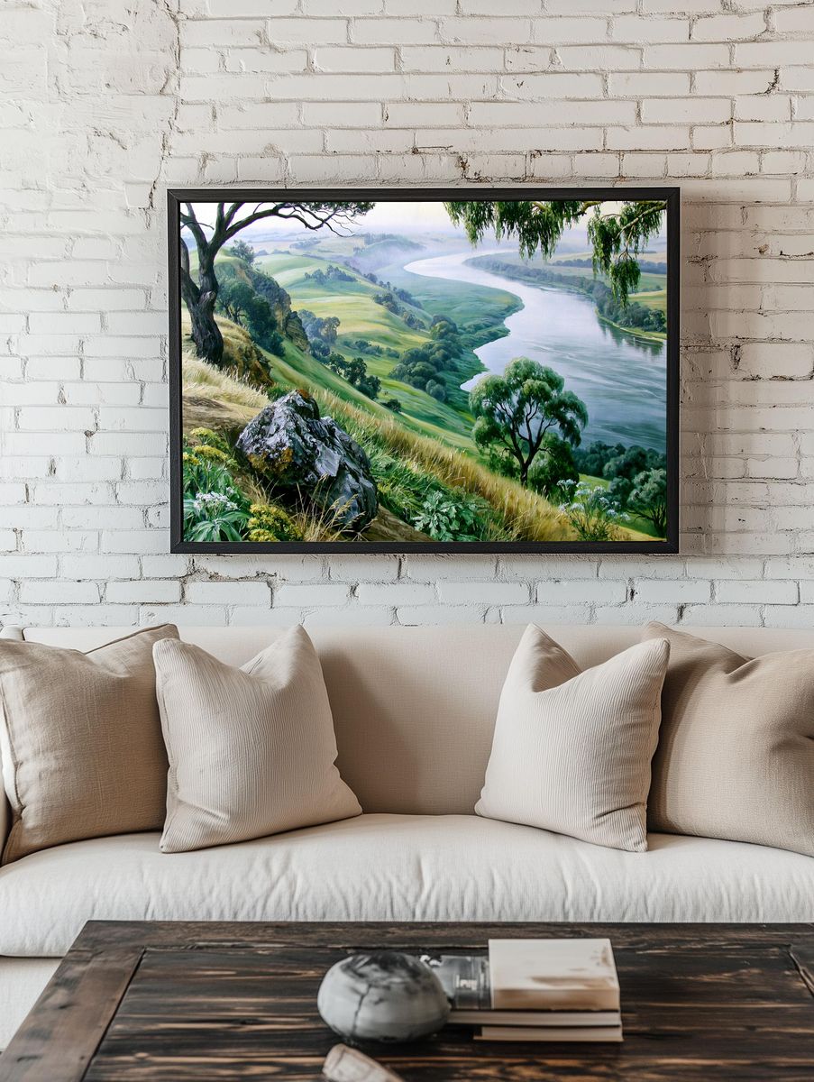 Misty River Valley Landscape Print. — room view 1