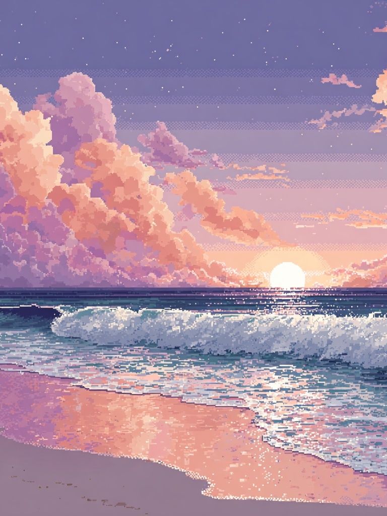 Pastel Ocean Sunset Digital Art Poster. poster detail