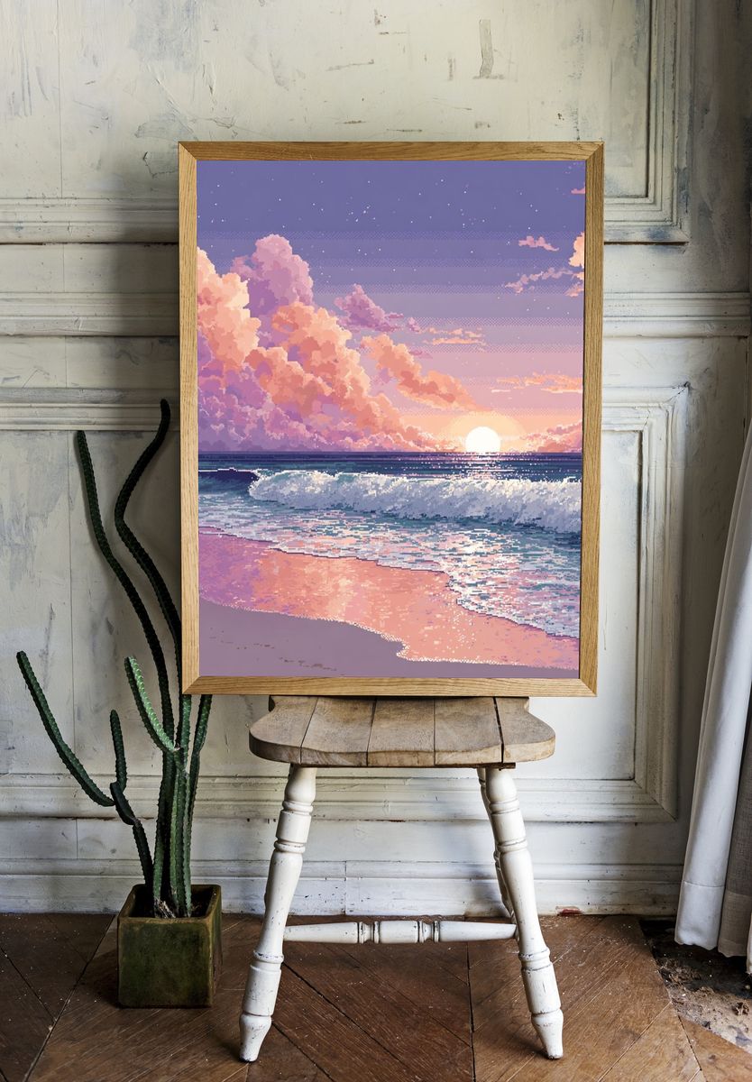 Pastel Ocean Sunset Digital Art Poster room preview