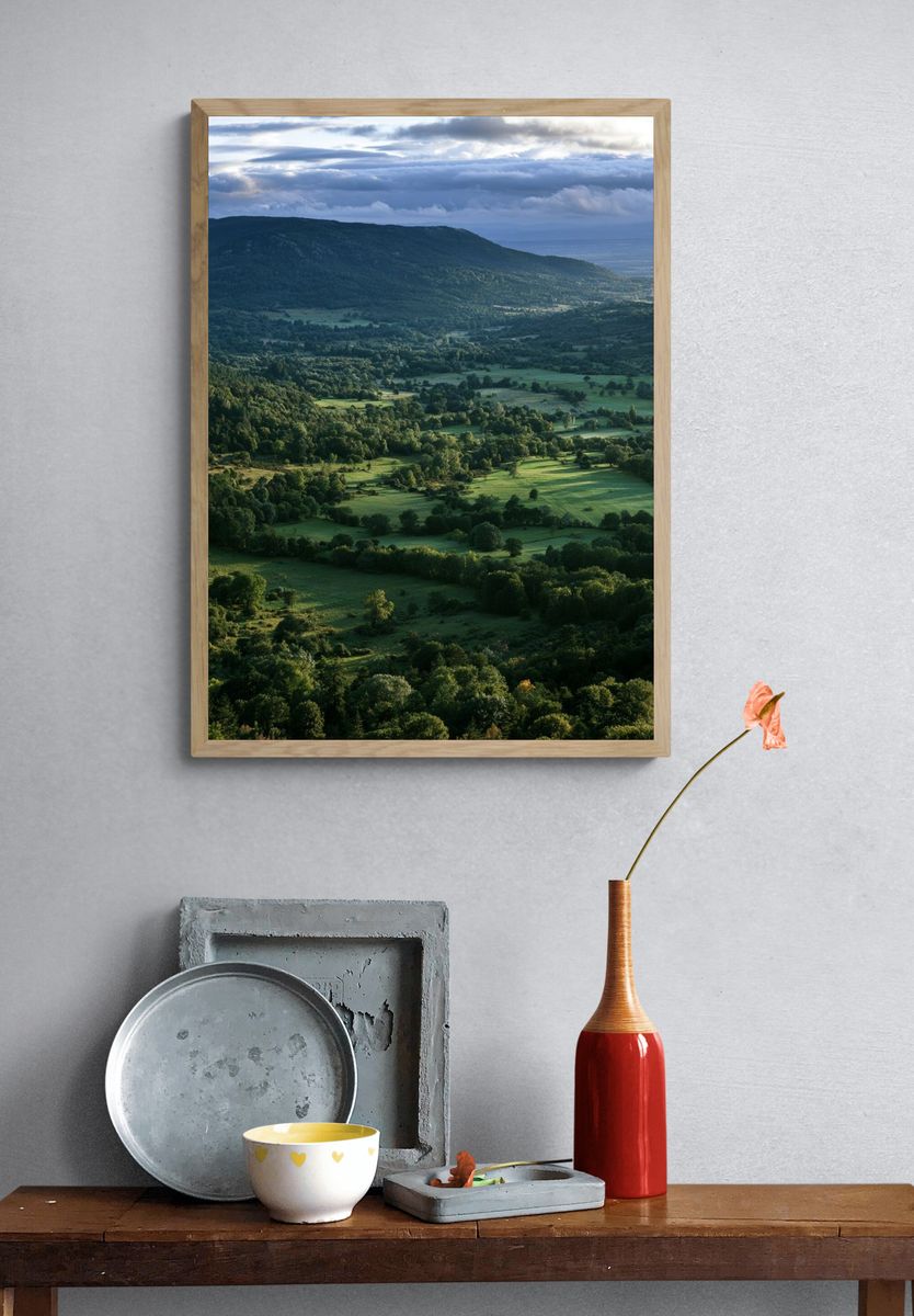 Misty Green Valley Landscape Poster. — room view 3