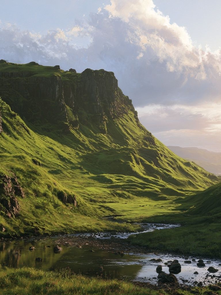 Misty Green Valley Landscape Poster. poster detail
