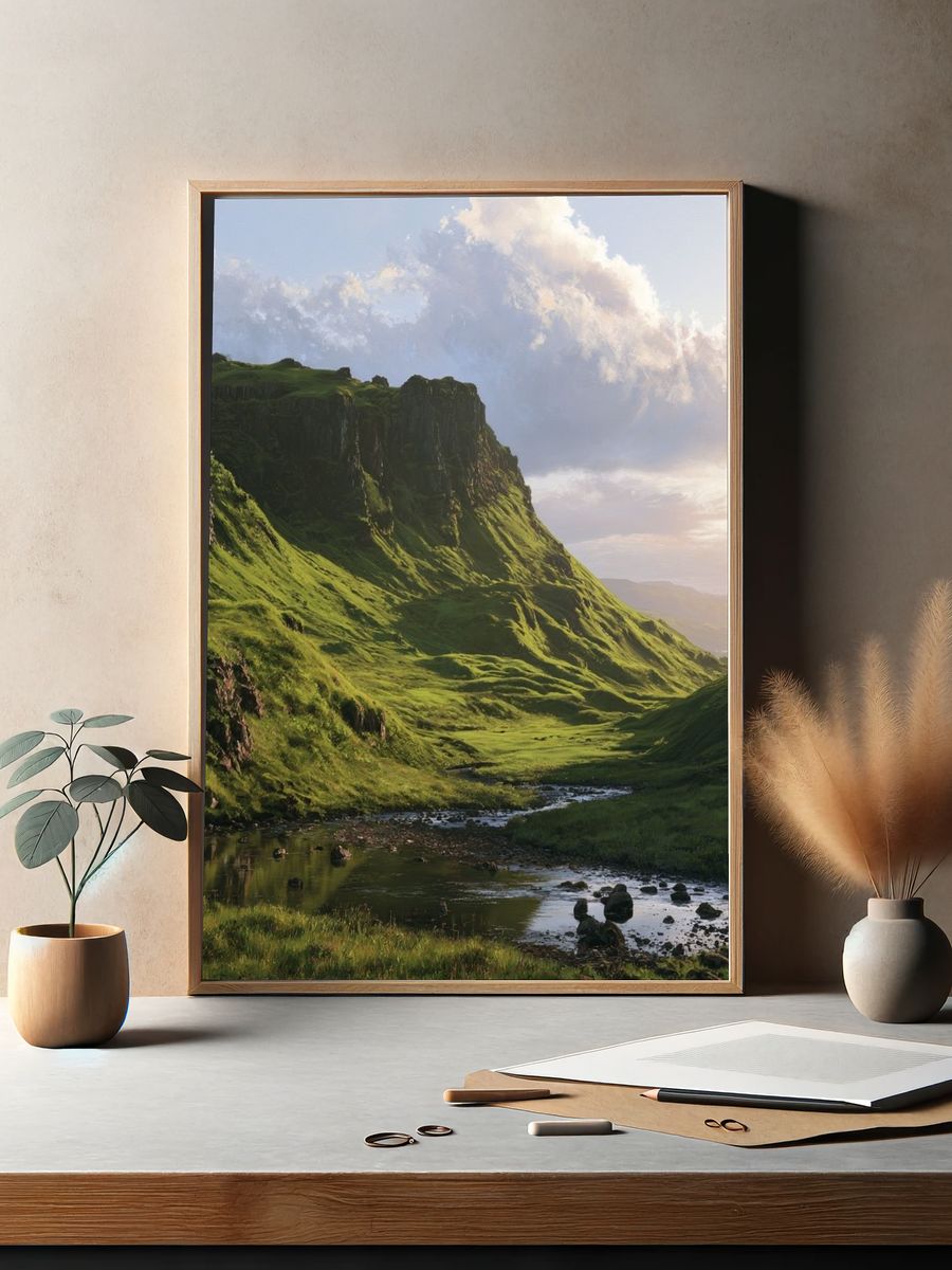 Misty Green Valley Landscape Poster. — room view 2
