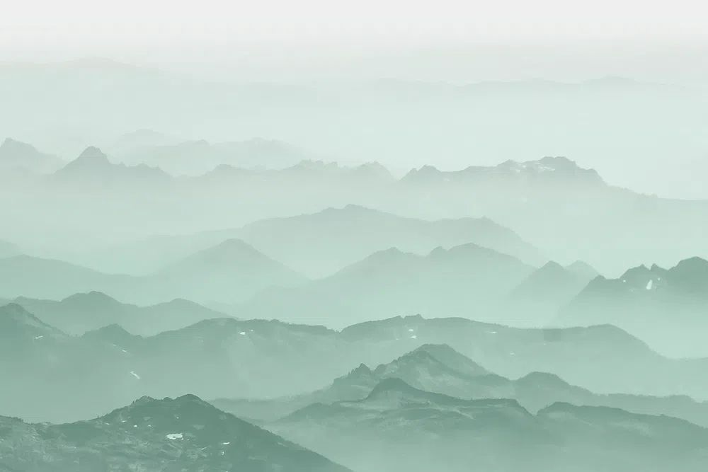 Green mountains background, misty landscape. poster — nature art
