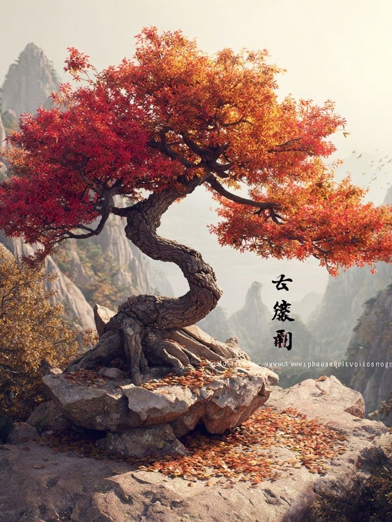 Autumn Bonsai Mountain Print. poster detail