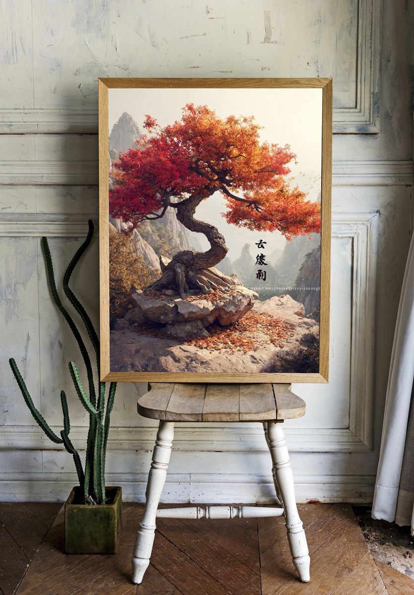 Autumn Bonsai Mountain Print. — room view 1