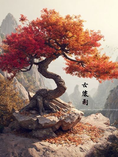 Autumn Bonsai Mountain Print. poster print